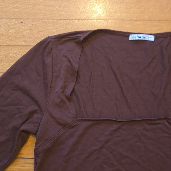 Reformation, Square Neck Long Sleeve Top, Brown, VGUC, Women's M - Picture 4 of 12